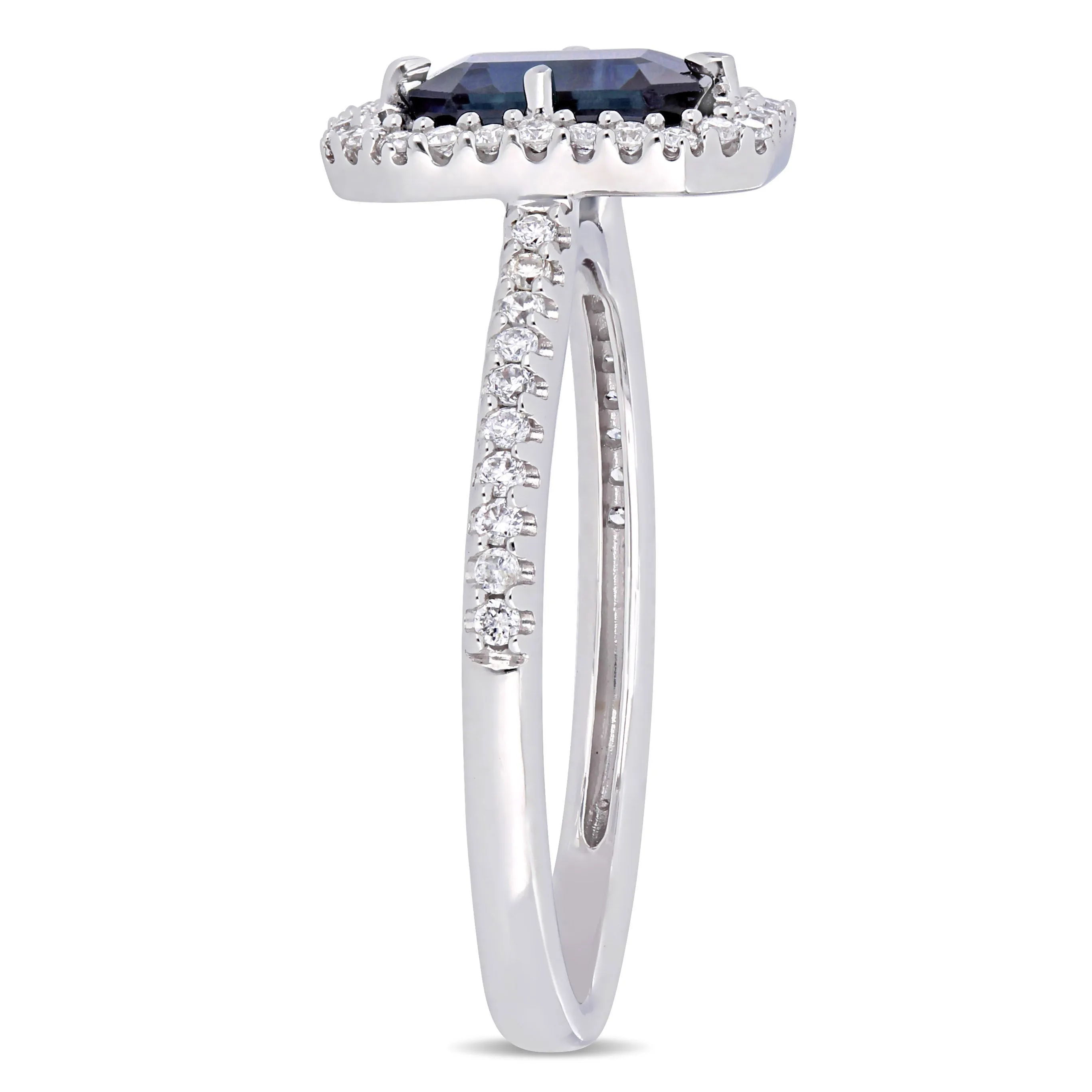 1 1/6 CT TGW Sapphire and 1/4 CT TW Diamond Halo Ring in 14K White Gold