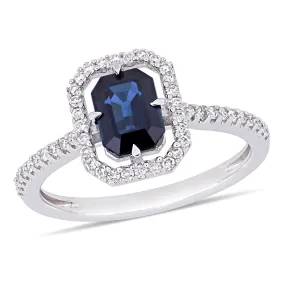 1 1/6 CT TGW Sapphire and 1/4 CT TW Diamond Halo Ring in 14K White Gold