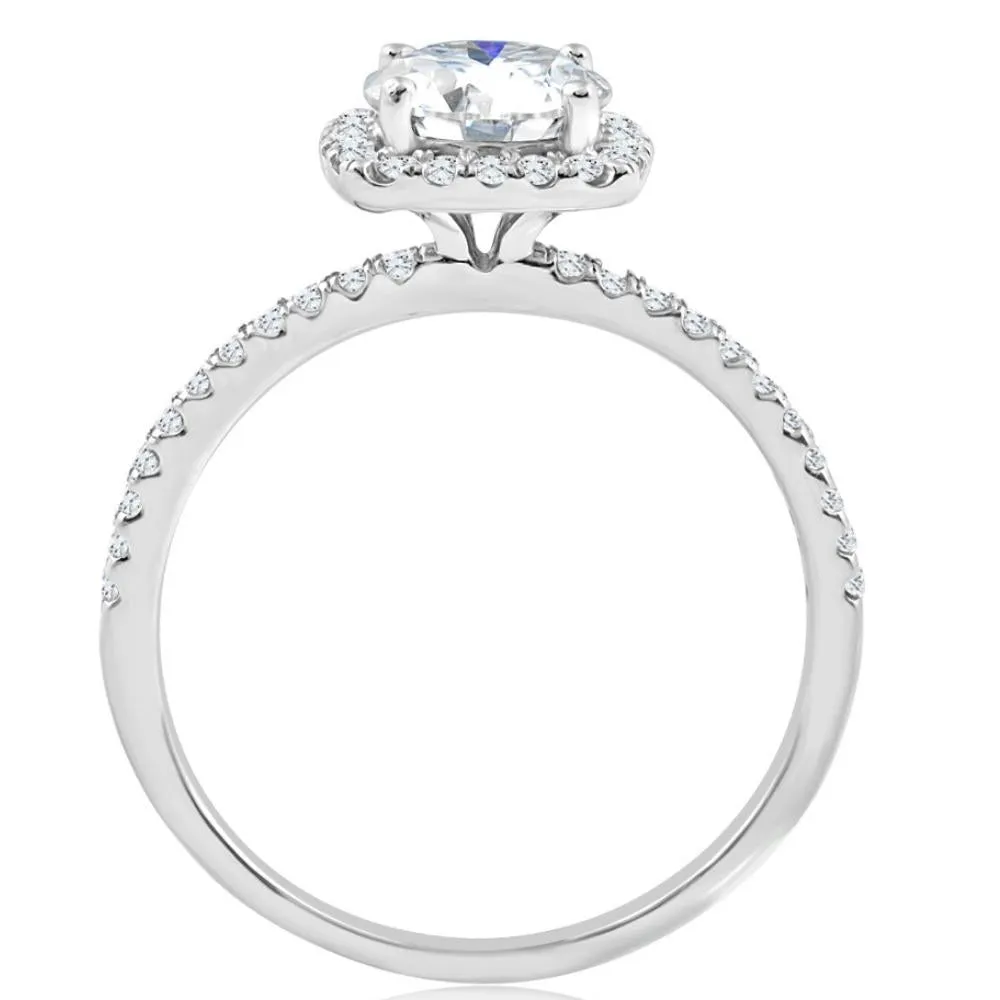 1 3/4 Ct TW Moissanite & Diamond Cushion Halo Engagement Ring in 14k White Gold