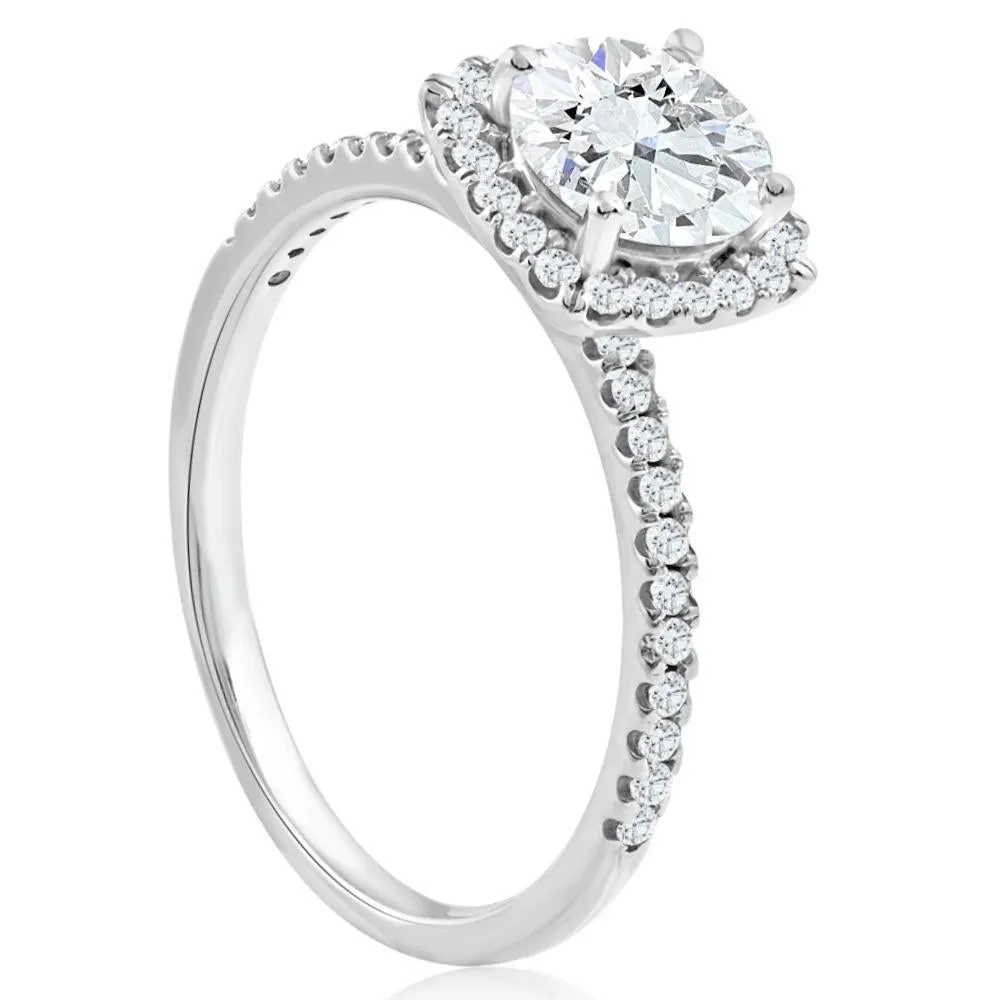 1 3/4 Ct TW Moissanite & Diamond Cushion Halo Engagement Ring in 14k White Gold