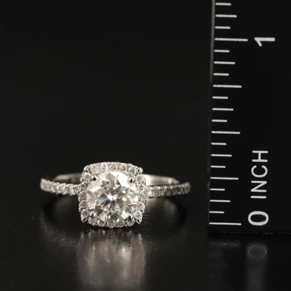 1 3/4 Ct TW Moissanite & Diamond Cushion Halo Engagement Ring in 14k White Gold