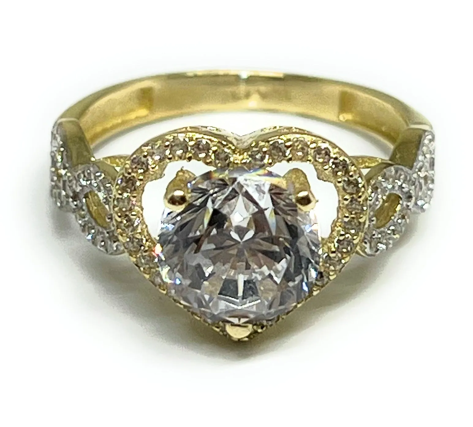 10k Solid Gold Yellow Gold Heart White CZ Ring