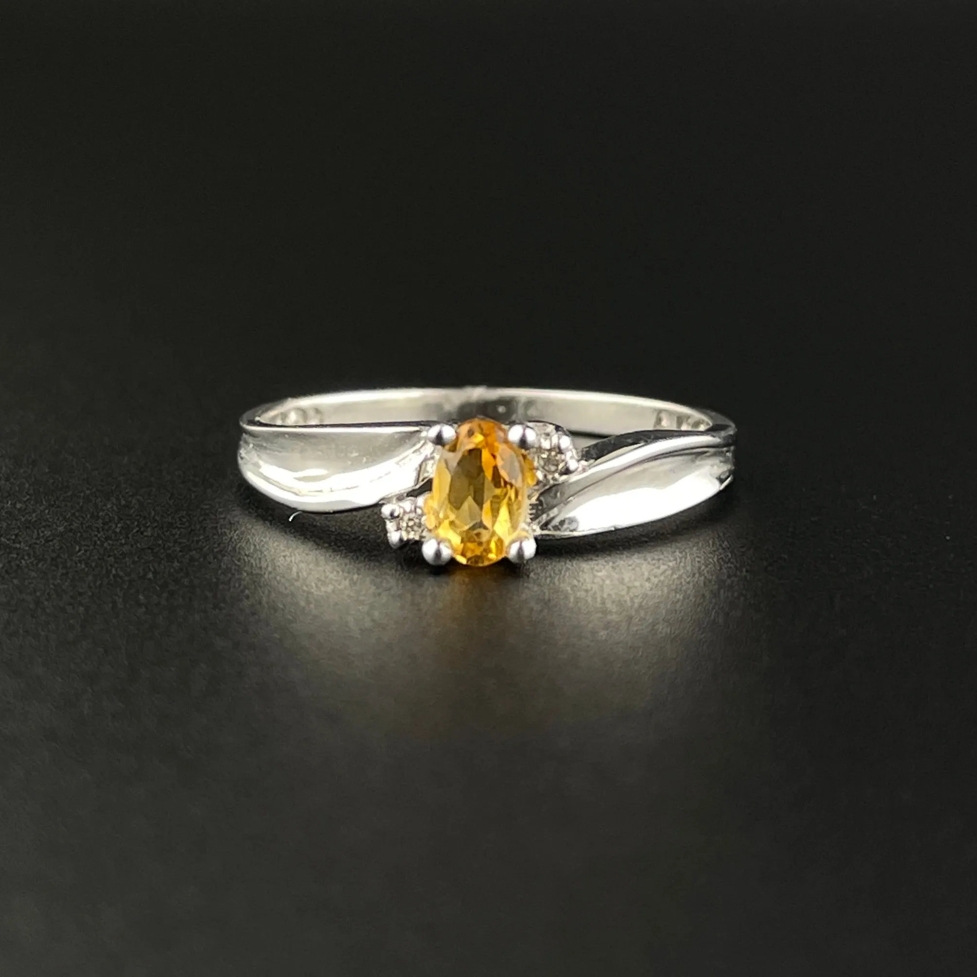 10K White Gold Diamond Citrine Engagement Ring, Sz 6