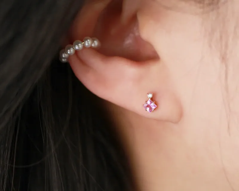 14K 18K Solid Gold Genuine Cognac Diamond & Natural Pink Sapphire Cartilage Helix Barbell Piercing