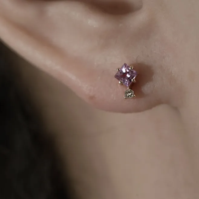 14K 18K Solid Gold Genuine Cognac Diamond & Natural Pink Sapphire Cartilage Helix Barbell Piercing