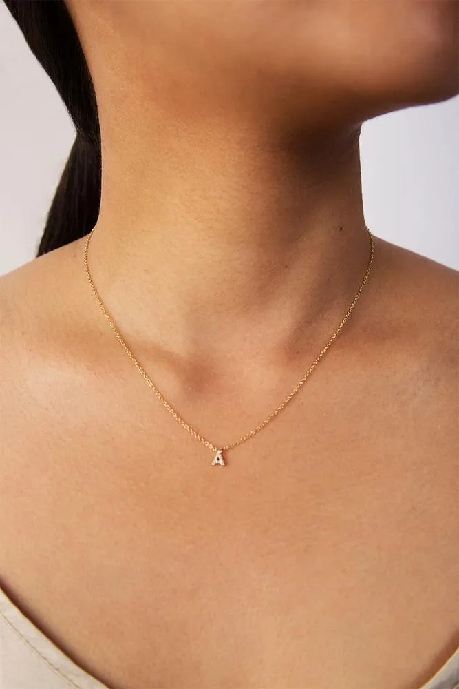 14k Gold and White Diamond Initial Necklace