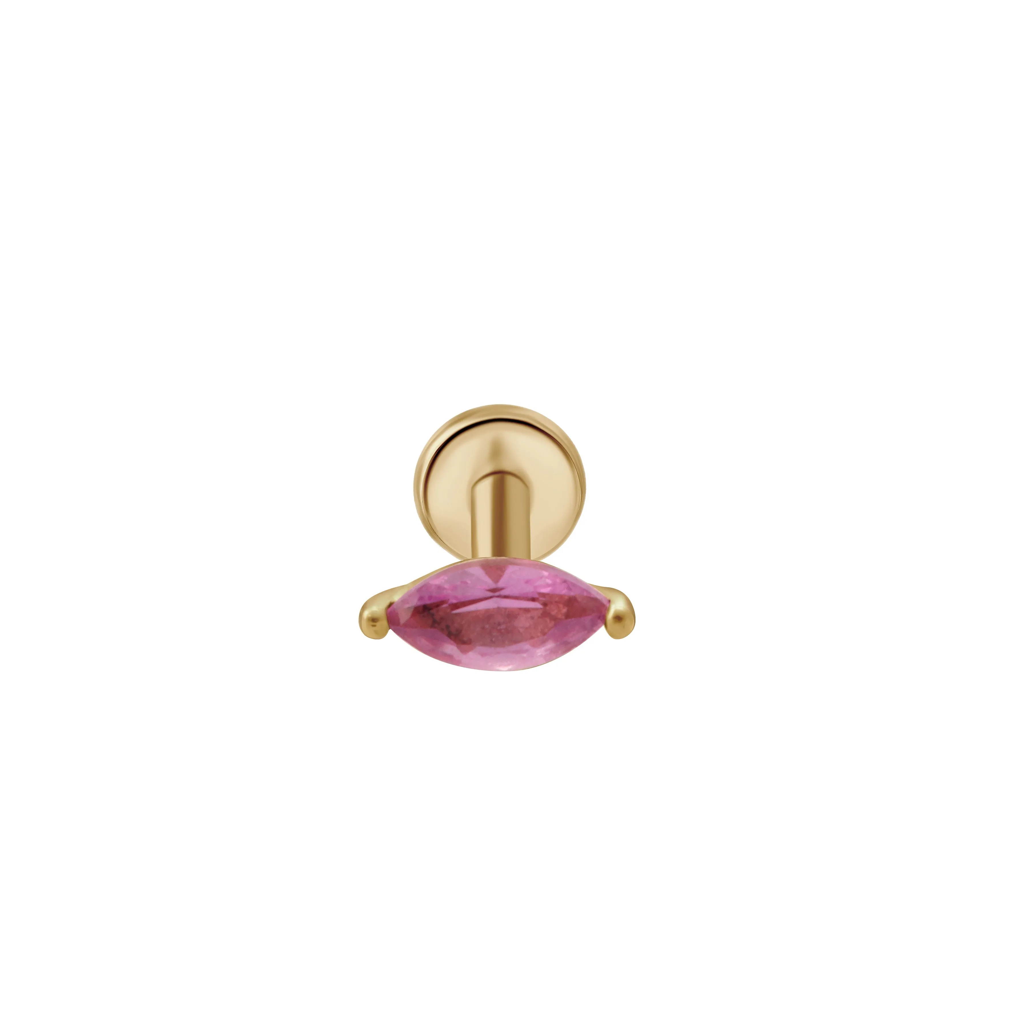 14K Gold Pink Tourmaline Marquise Setting Helix Tragus Internally Threaded Flat Back Earring Labret Stud