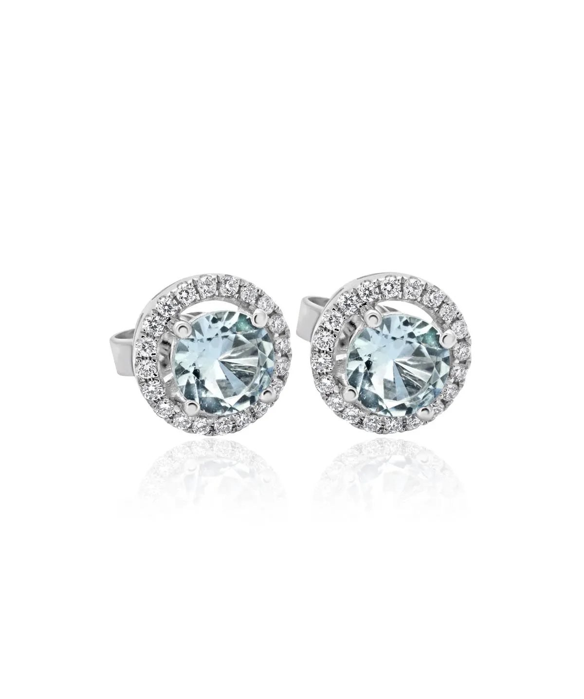 14K White Gold Aquamarine and Diamond Halo Studs