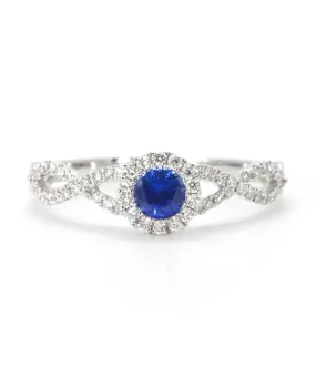 14K White Gold Diamond and Ceylon Sapphire Halo Twist Ring