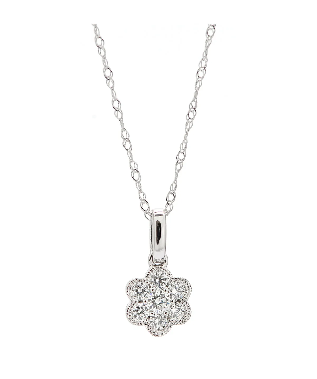 14K White Gold Diamond Flower Pendant