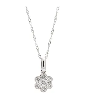 14K White Gold Diamond Flower Pendant