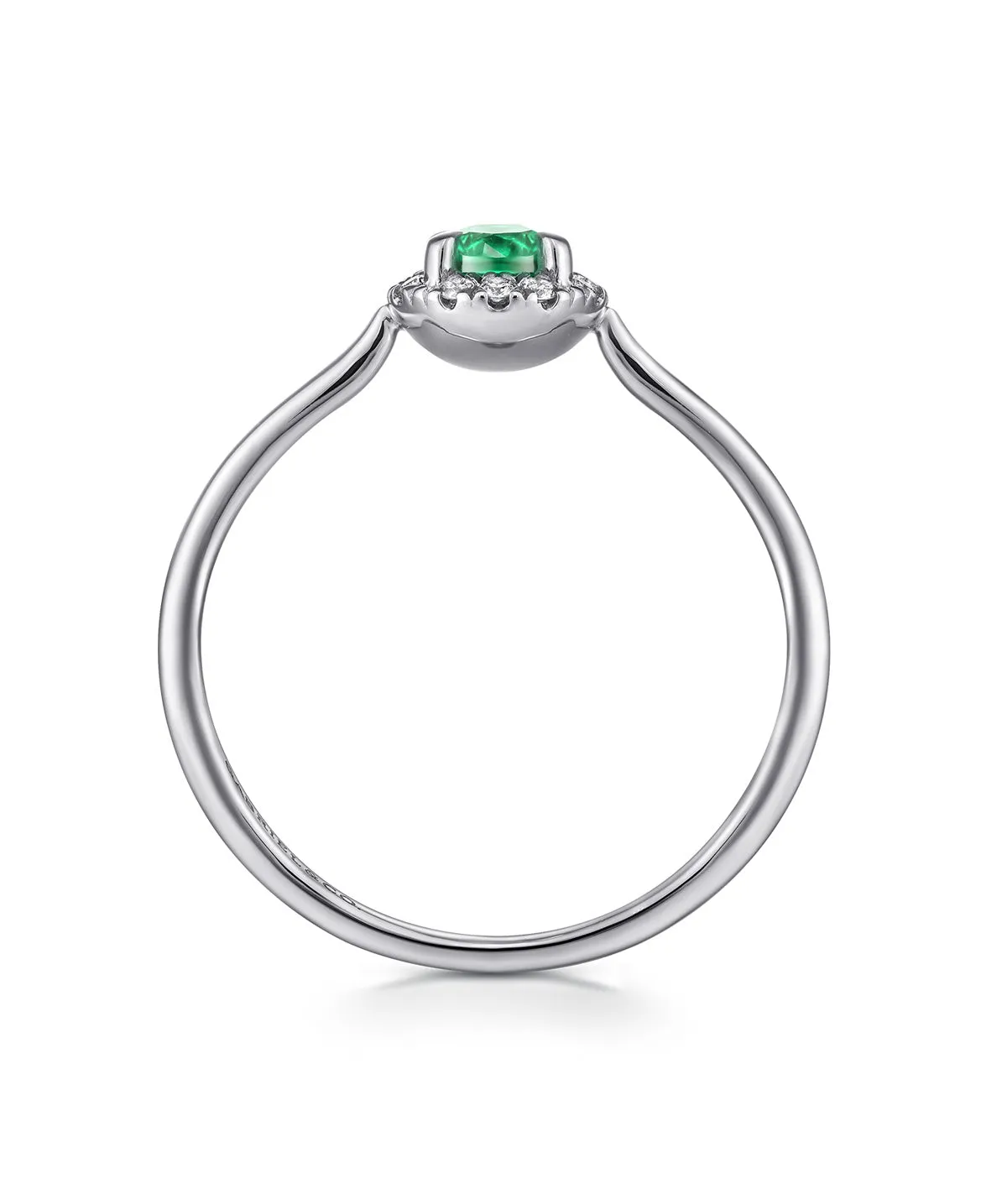 14K White Gold Emerald Diamond Halo Promise Ring