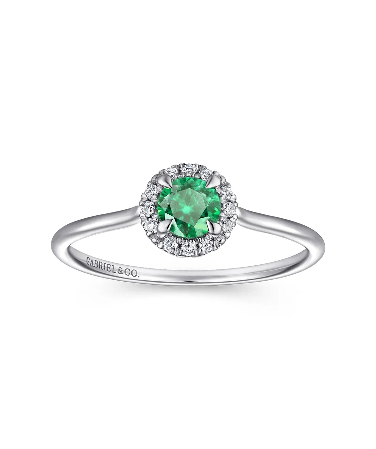 14K White Gold Emerald Diamond Halo Promise Ring