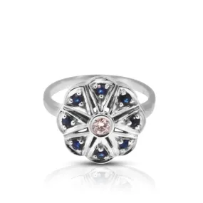 14K White Gold Flower Purple Sapphire 3mm Ring