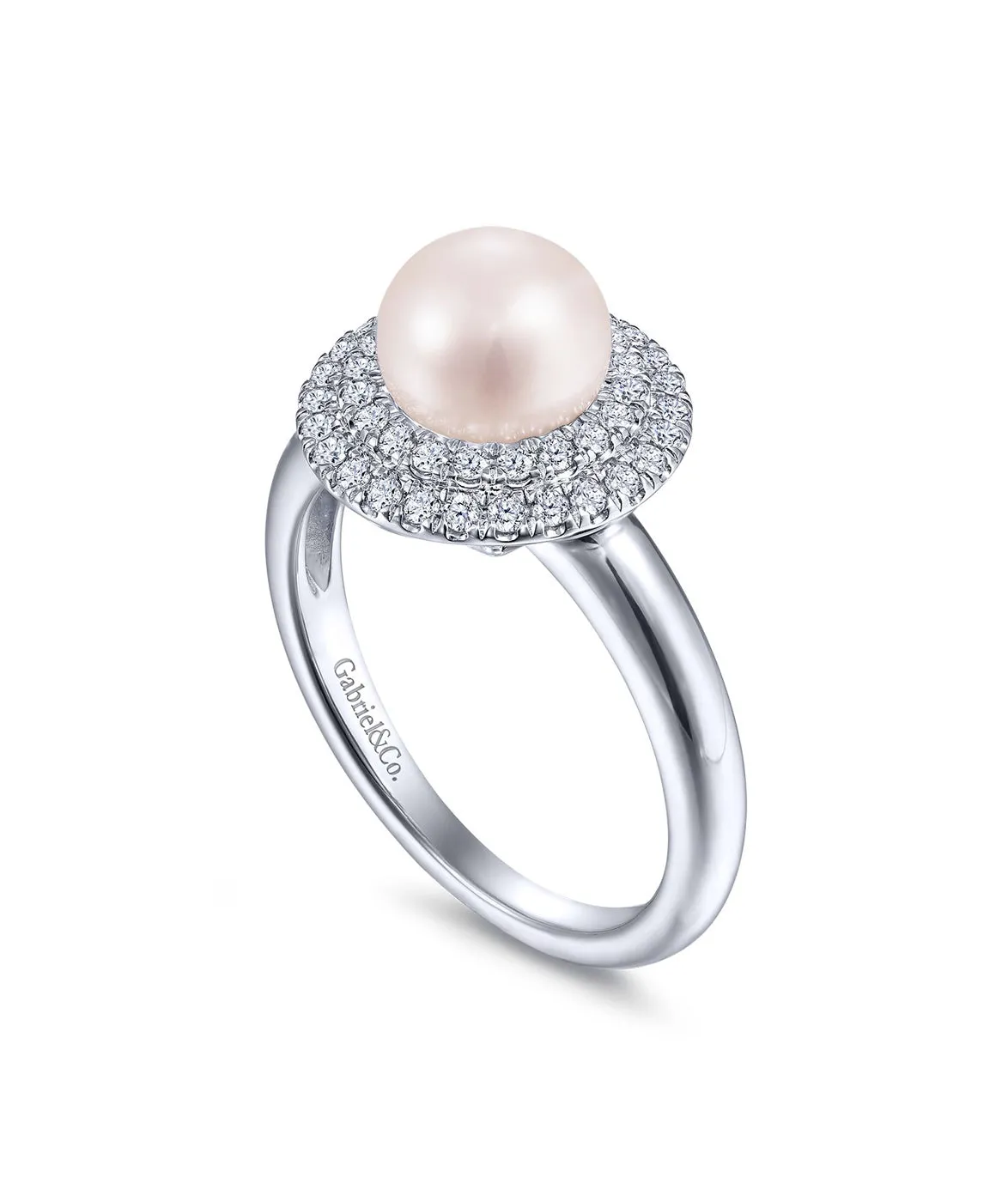 14K White Gold Pearl Ring with Diamond Double Halo