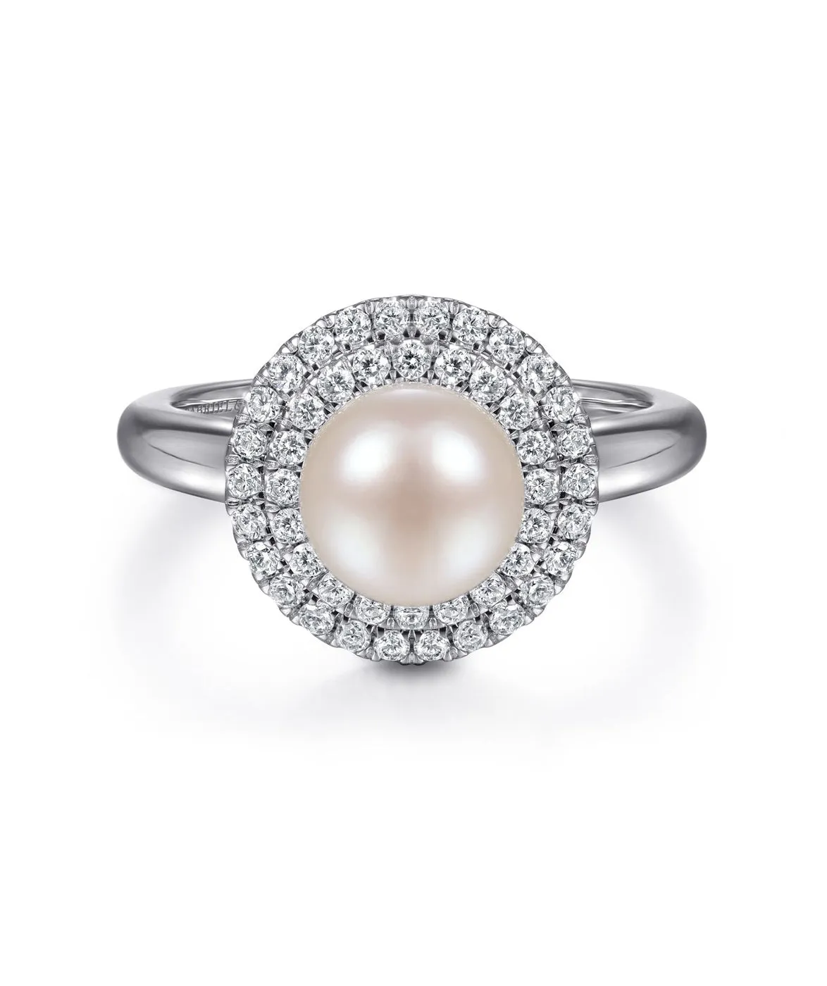 14K White Gold Pearl Ring with Diamond Double Halo