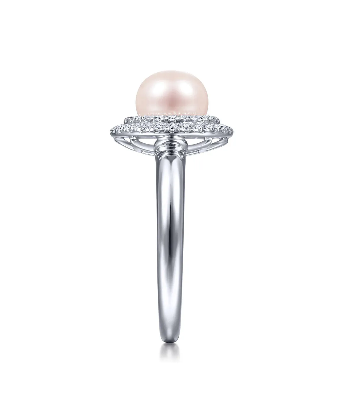 14K White Gold Pearl Ring with Diamond Double Halo