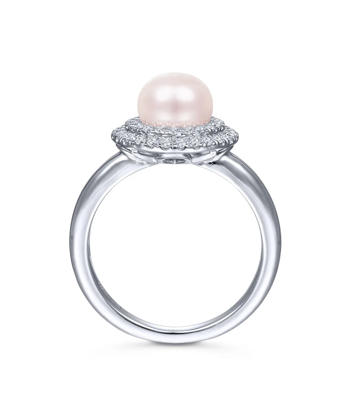 14K White Gold Pearl Ring with Diamond Double Halo