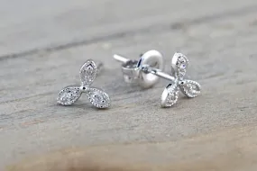 14k White Gold Petal Flower Earring Studs Stud