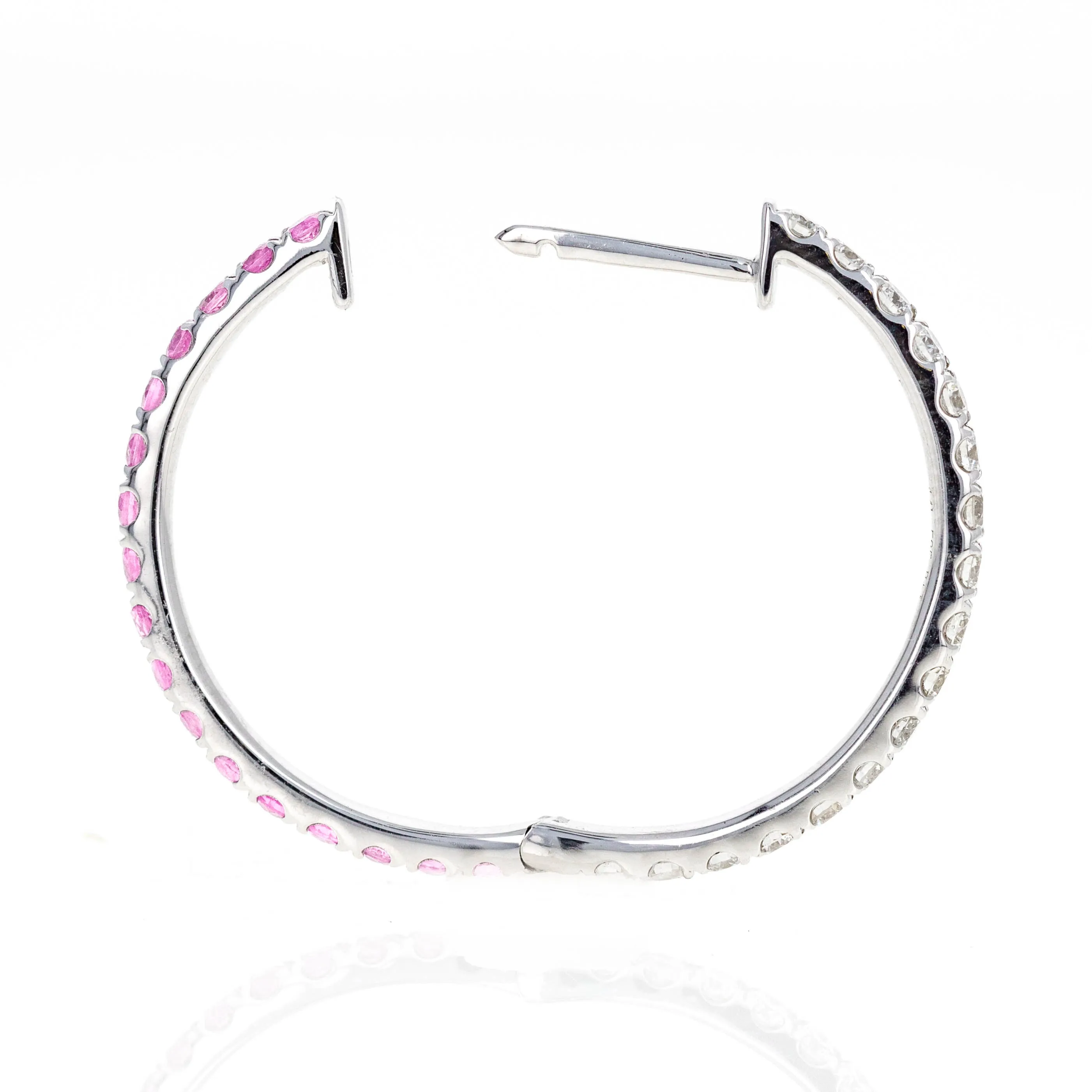 14K White Gold Pink Natural Sapphire Diamond Reversible Hoop Earrings