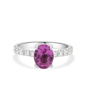 14K White Gold Pink Sapphire and Diamond Ring