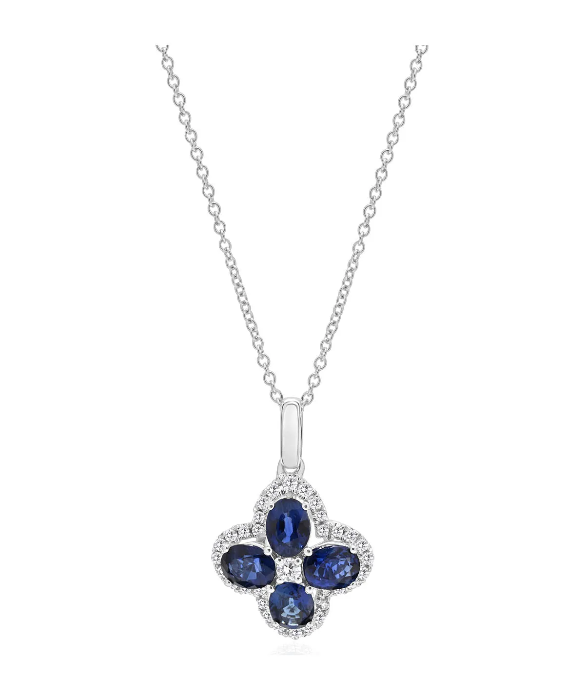 14K White Gold Sapphire and Diamond Flower Pendant