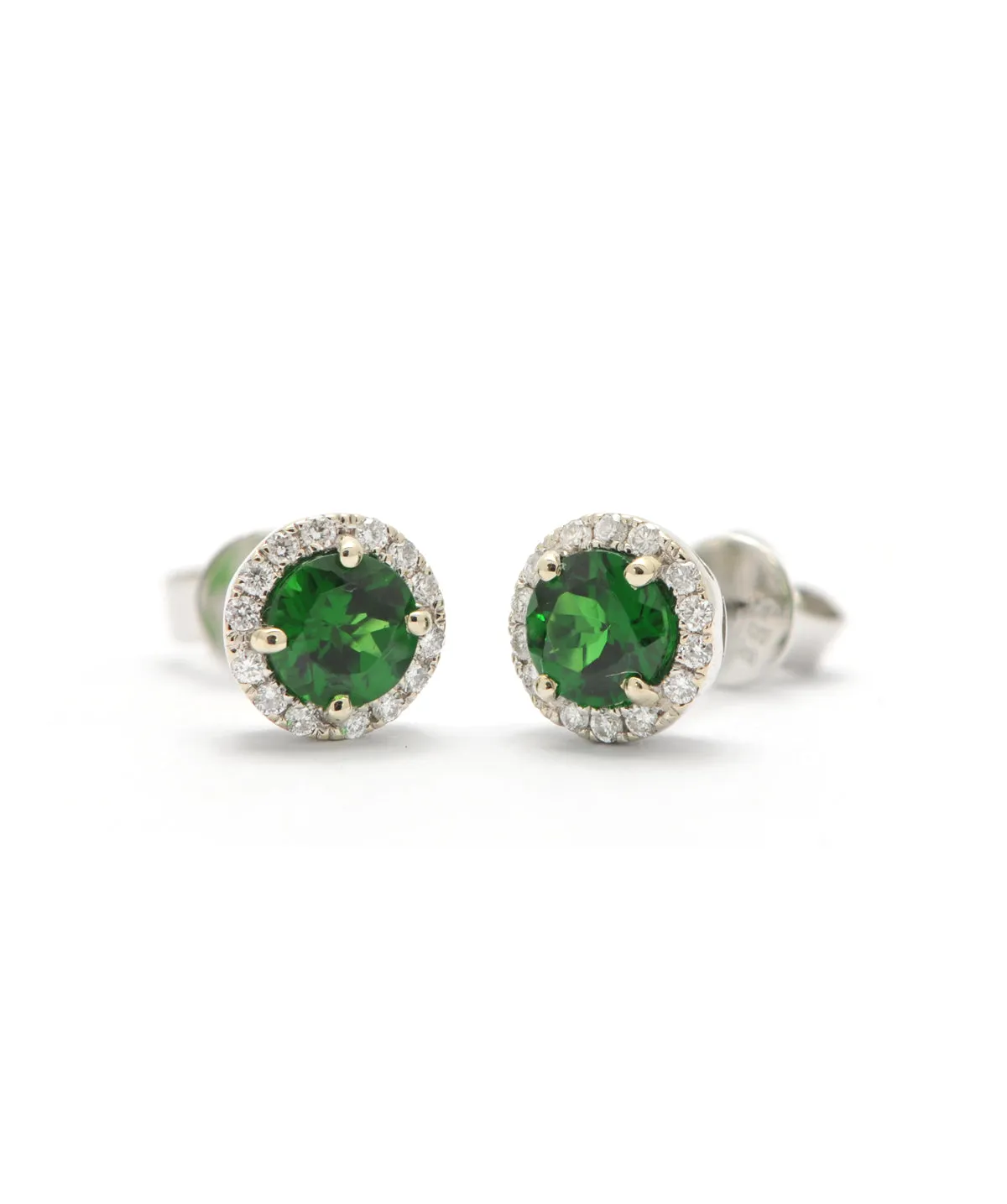 14K White Gold Tsavorite and Diamond Halo Studs