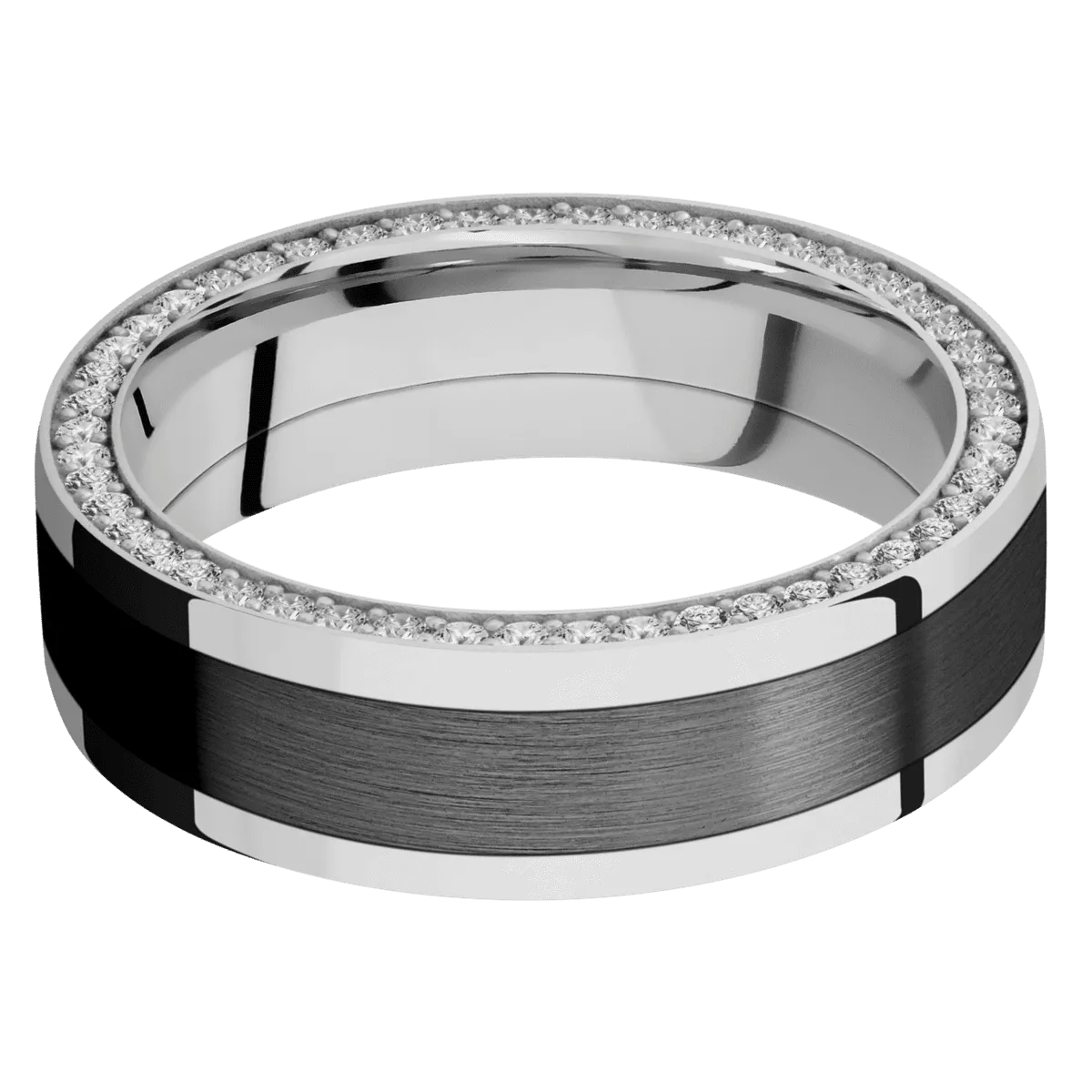 14K White Gold with Polish Finish and Zirconium Inlay