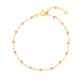 14K Yellow Gold Baby Pink Enamel Bead Piatto Bracelet