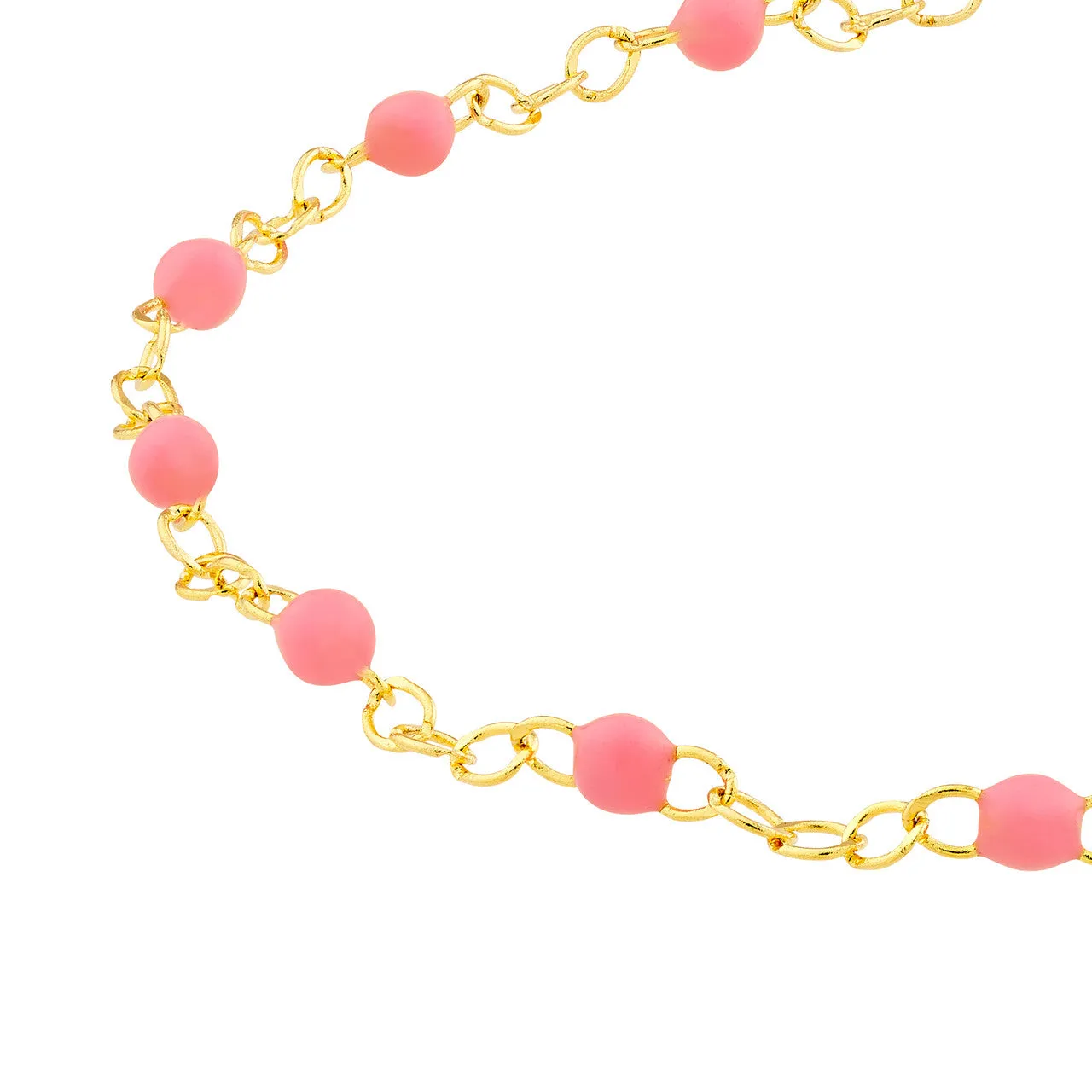 14K Yellow Gold Baby Pink Enamel Bead Piatto Bracelet