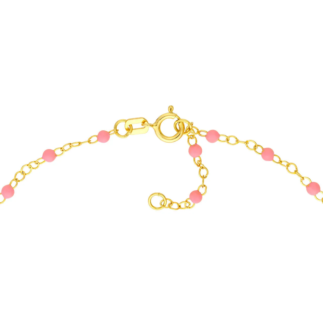 14K Yellow Gold Baby Pink Enamel Bead Piatto Bracelet