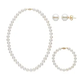 16 Inch 3 Piece Set of 7.5-8.0 mm AA+ White Freshwater Pearls