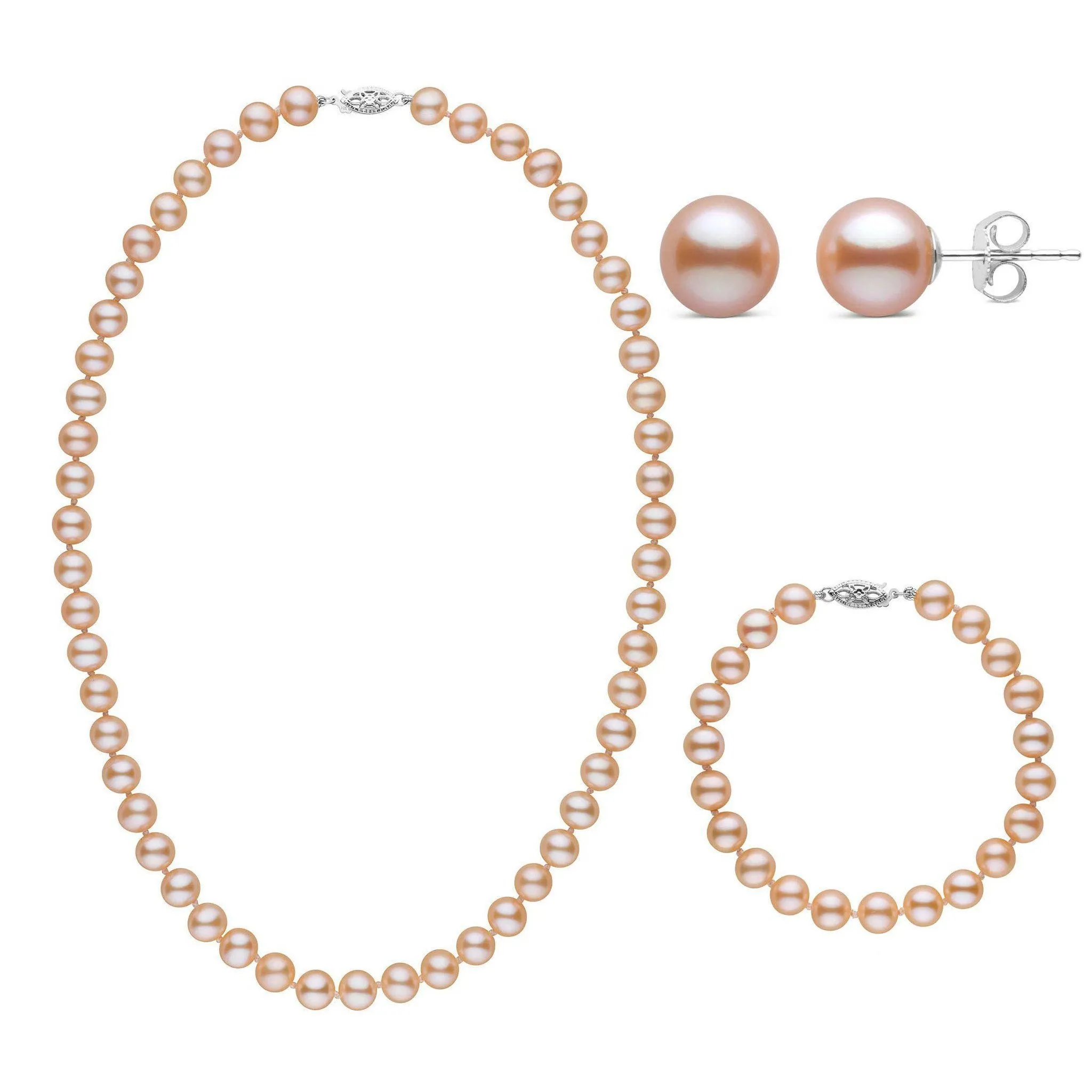 18 Inch 3 Piece Set of 7.5-8.0 mm AAA Pink Freshwater Pearls