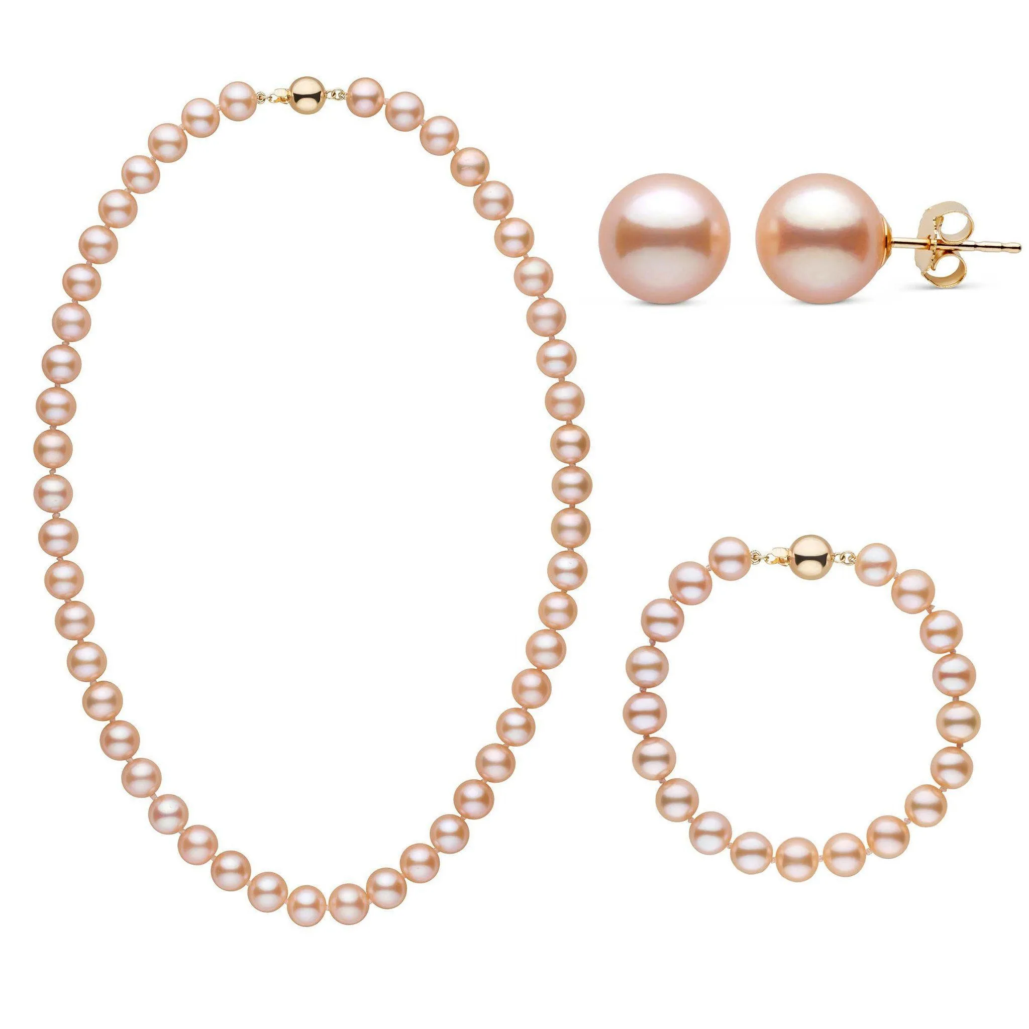 18 Inch 3 Piece Set of 8.5-9.0 mm AAA Pink to Peach Freshwater Pearls