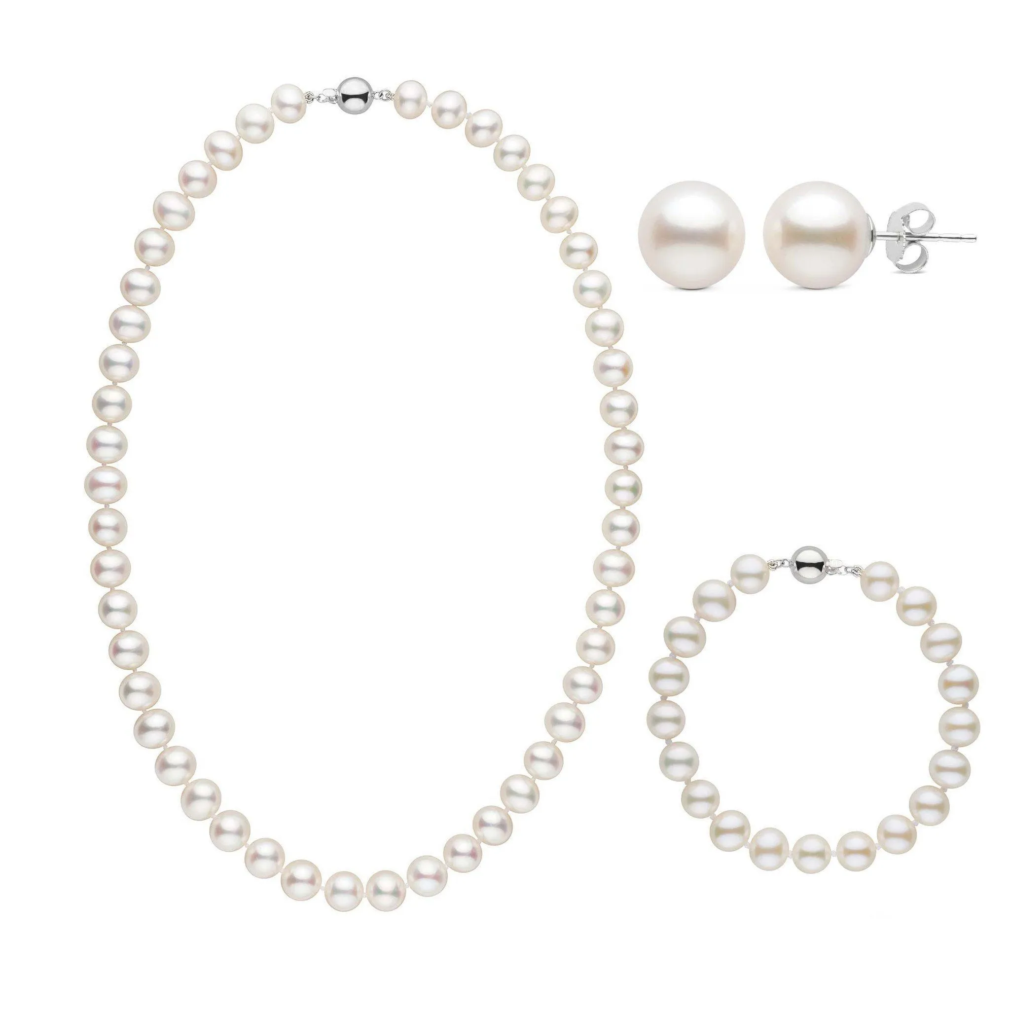 18 Inch 3 Piece Set of 8.5-9.0 mm White AA+ Freshwater Pearls