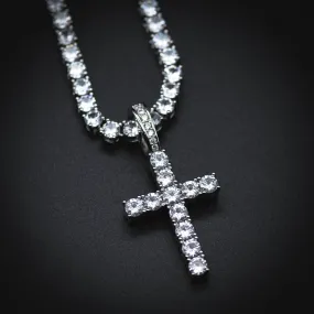 4mm Diamond Cross Necklace in Yellow/White Gold