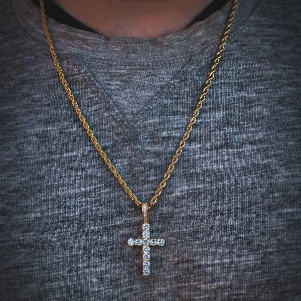 4mm Diamond Cross Necklace in Yellow/White Gold