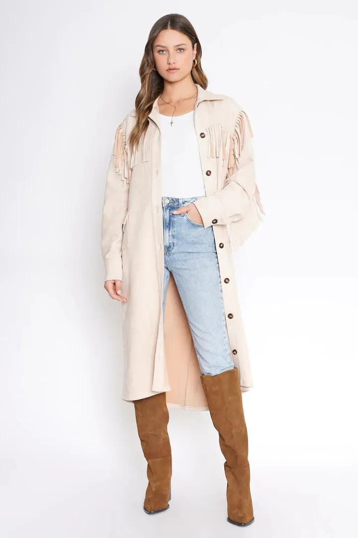 4SI3NNA Trudy Fringed Faux Suede Longline Jacket