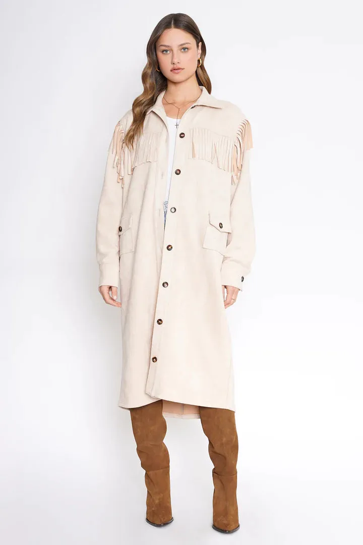 4SI3NNA Trudy Fringed Faux Suede Longline Jacket