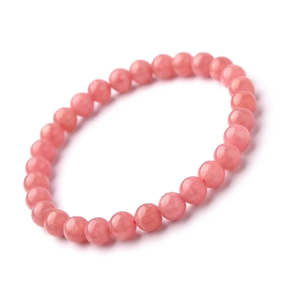 8mm Natural Rose Pink Rhodochrosite Round Bead Bracelet 7.5''