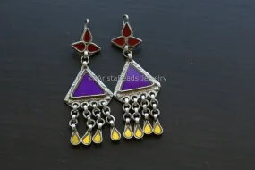 Aaina Real Glass Earrings - Purple Yellow