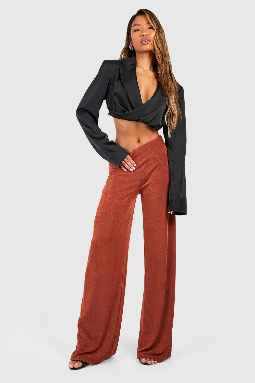 Acetate Slinky Loose Straight Leg Pants