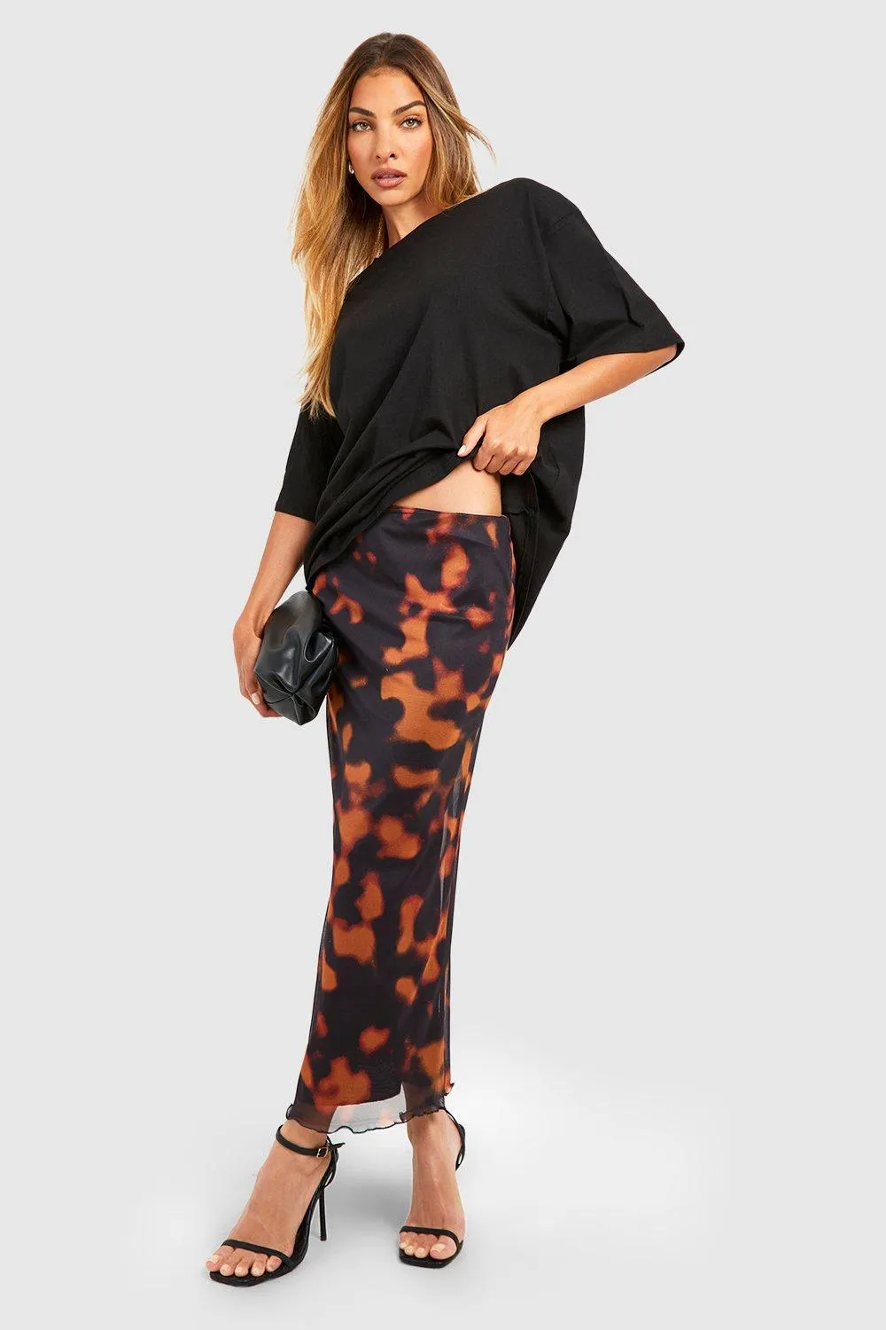 Animal Printed Mesh Midi Skirt