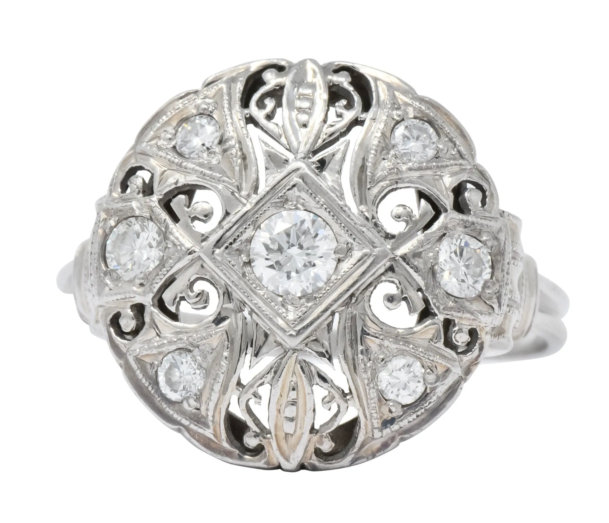 Art Deco 0.40 CTW Diamond Platinum 14 Karat White Gold Ring