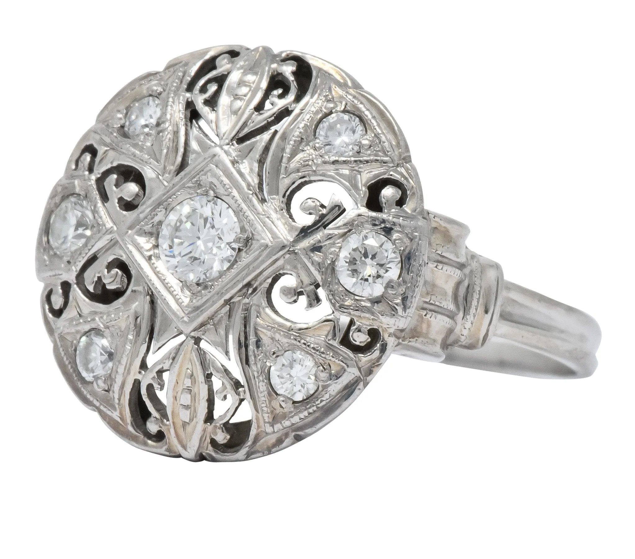 Art Deco 0.40 CTW Diamond Platinum 14 Karat White Gold Ring