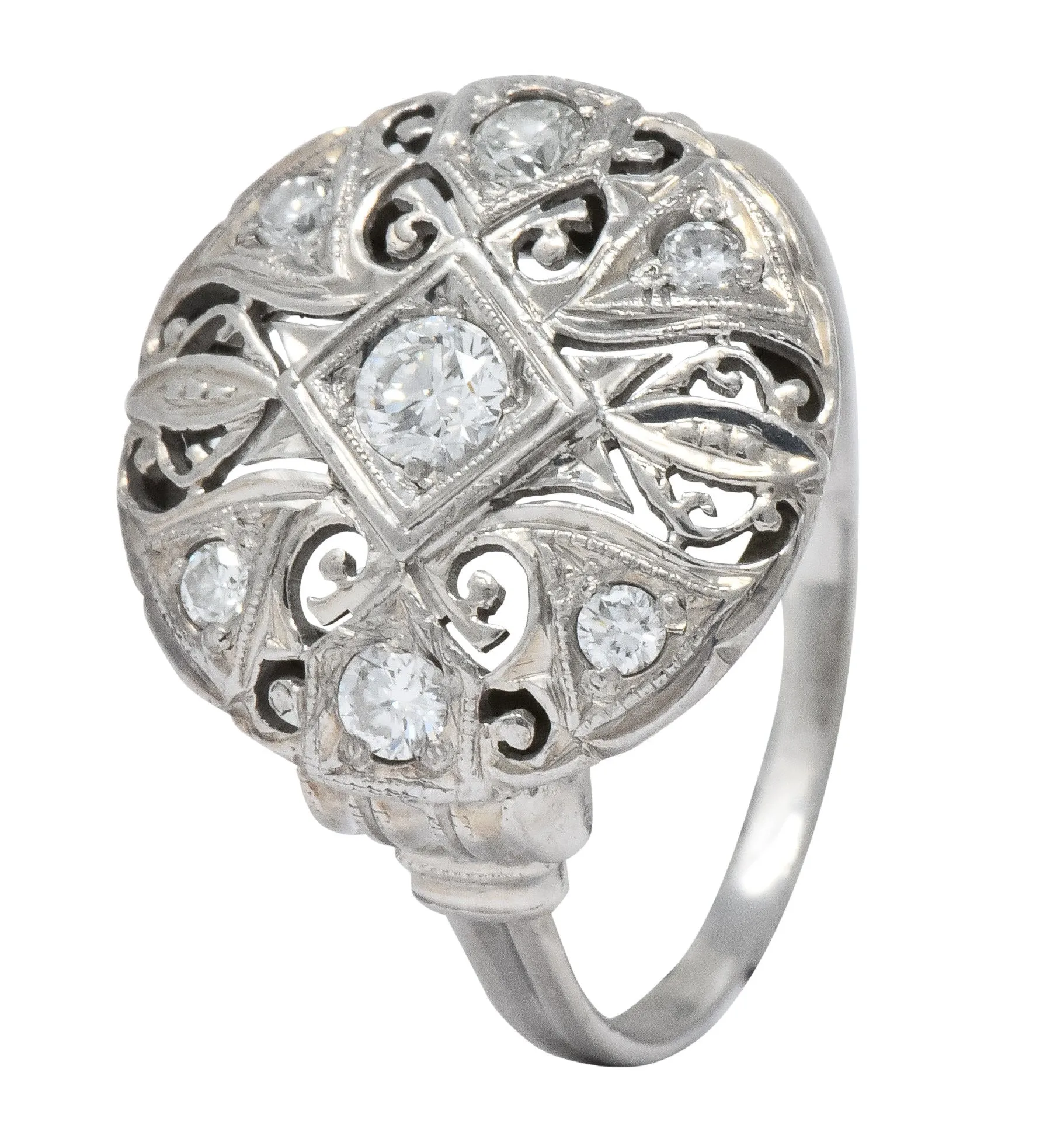 Art Deco 0.40 CTW Diamond Platinum 14 Karat White Gold Ring