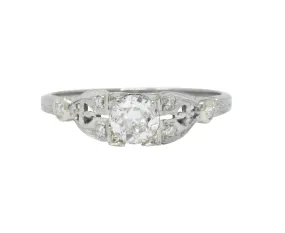 Art Deco 0.50 CTW Diamond 18 Karat White Gold Engagement Ring