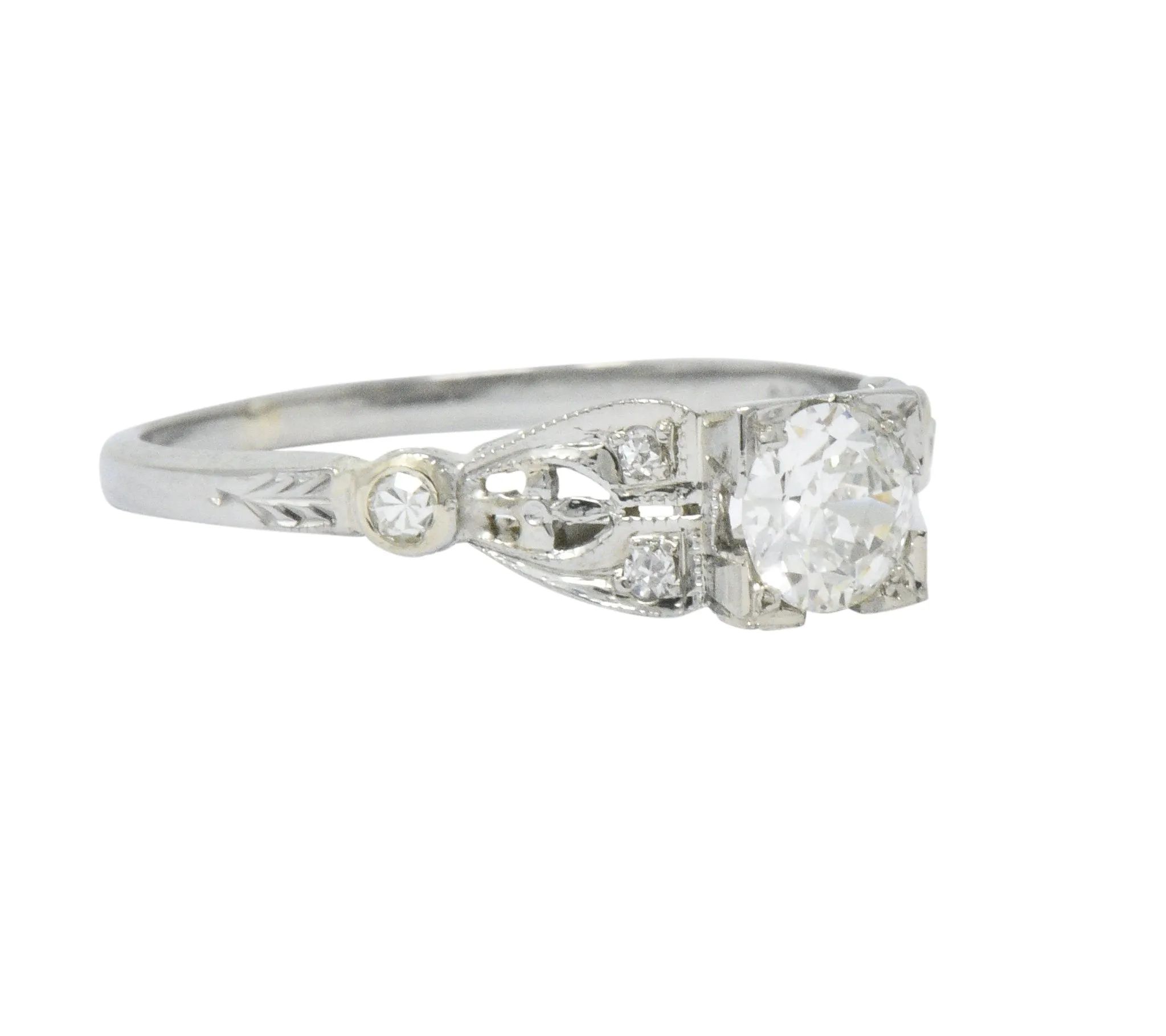 Art Deco 0.50 CTW Diamond 18 Karat White Gold Engagement Ring