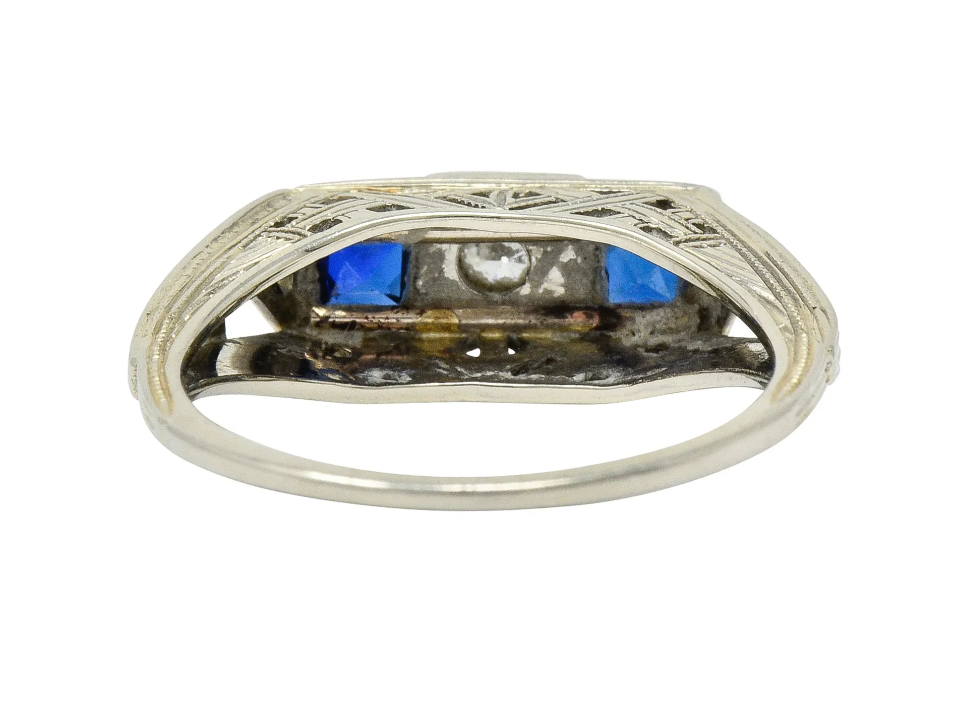 Art Deco 0.73 CTW Diamond Sapphire 19 Karat White Gold Band Ring