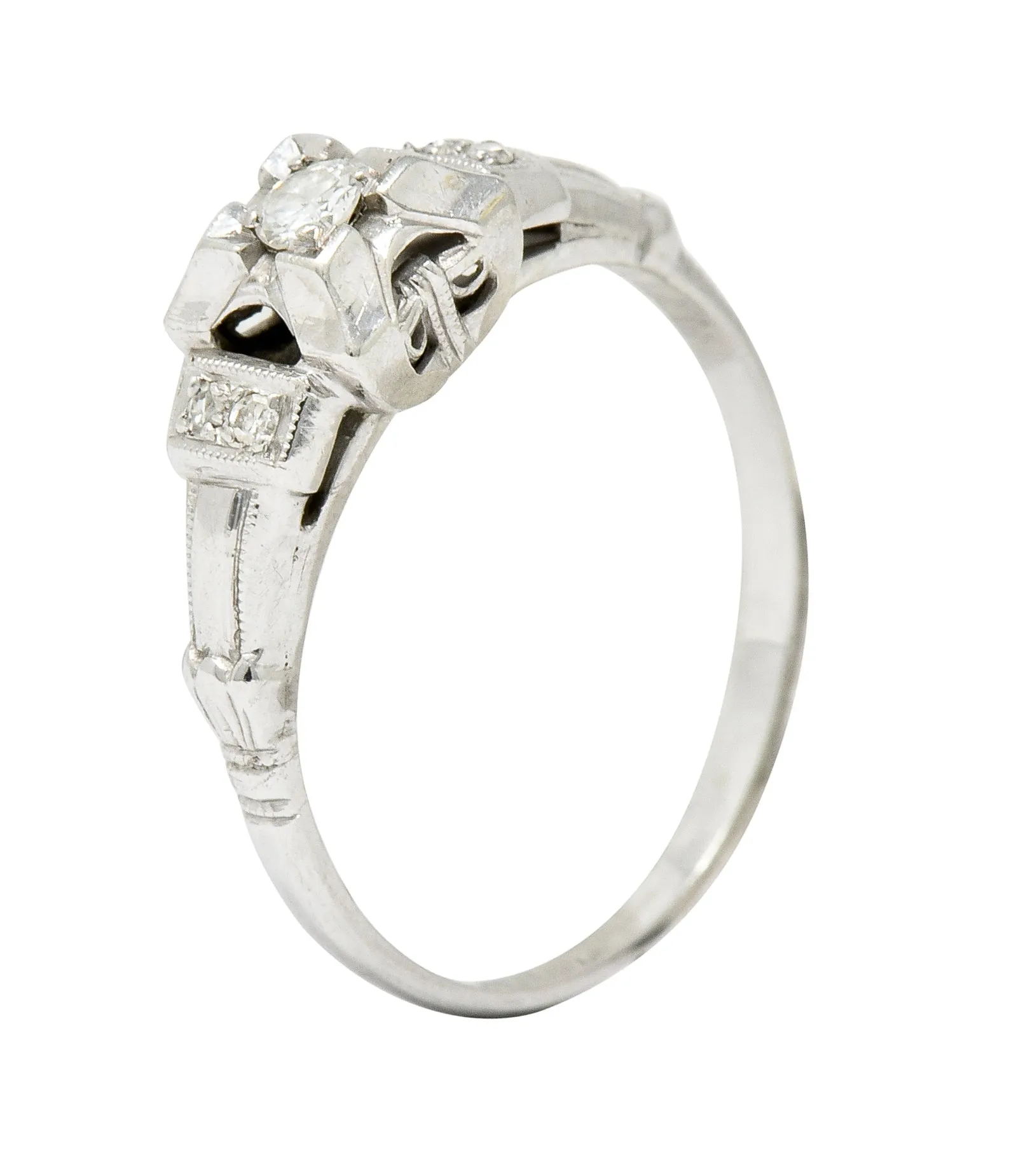 Art Deco Diamond 14 Karat White Gold Engagement Ring